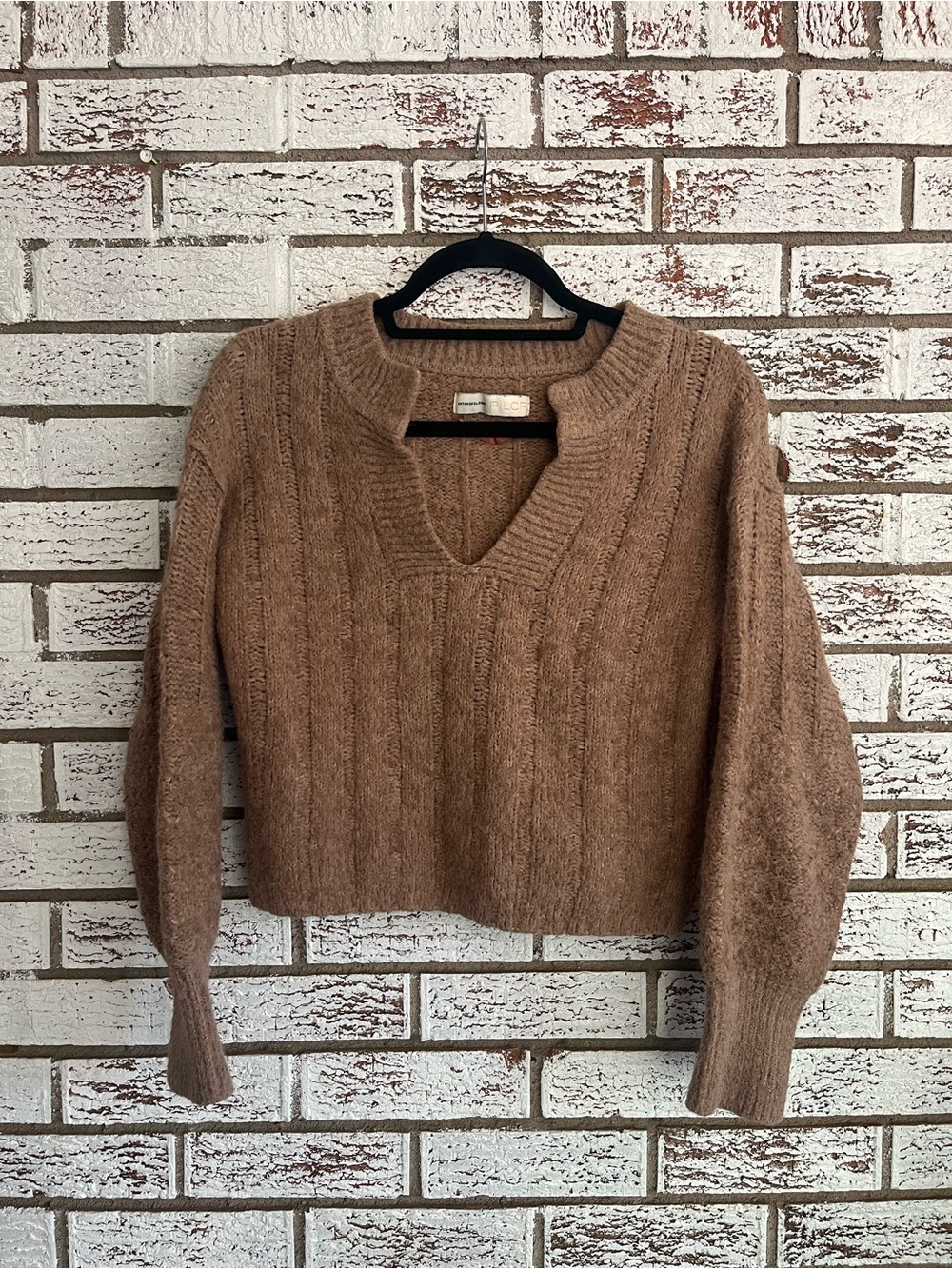 Anthropologie Pilcro Maggie Rib Knit V Neck Sweater Brown Long Sleeve S - Picture 2 of 8